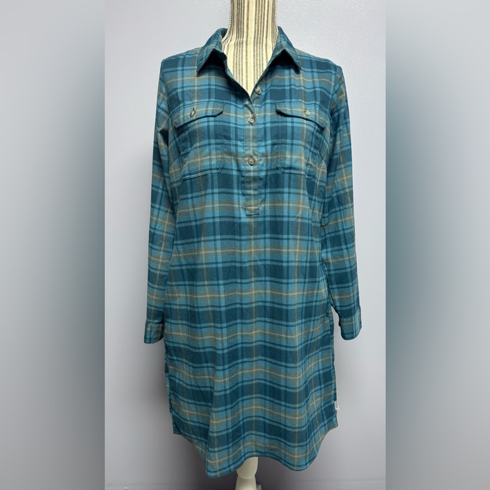 Eddie Bauer Blue Plaid long sleeve Shirt Dress women’s size 8